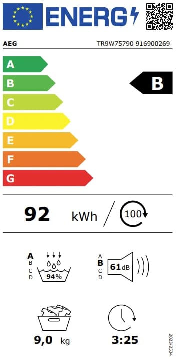 Detalle de AEG TR9W75790 Trockner mit Wärmepumpe