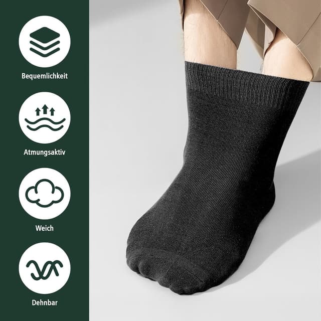 Detalle de CooTooLa Herren Crew Business Socken (43–46), Baumwolle, atmungsaktiv – 5 Paar
