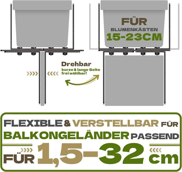 Detalle de 2er H-Form Blumenkastenhalterung (ohne Bohren) passend für Blumenkästen 15–23 cm