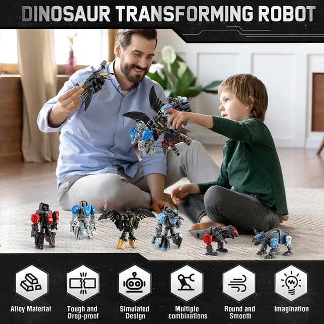 Thumbnail 1 de JONEG Transforming Robot Dinosaur 4-in-1 STEM Toy (11 Shape Transformations) for Ages 5–10, Black