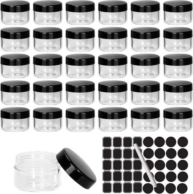 Detalle de SHiZAK 30 Pack Empty Sample Pots (15g/15ml) Plastic Travel Cosmetic Containers in Black