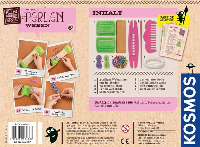 Detalle 2 de Kosmos 604387 AllesKönnerKiste „Perlen weben 2-in-1“ – Webrahmen Bastelset für Kinder ab 6 Jahren