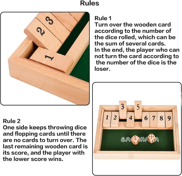 Detalle de EACHHAHA Shut The Box 9er – klassisches Holz-Würfelspiel für 2 Spieler