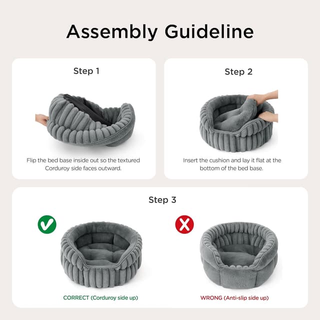 Thumbnail 6 de Bedsure Cat Bed Washable Kitten Bed, 58x58cm Grey Round Semi-Enclosed Corduroy Fleece