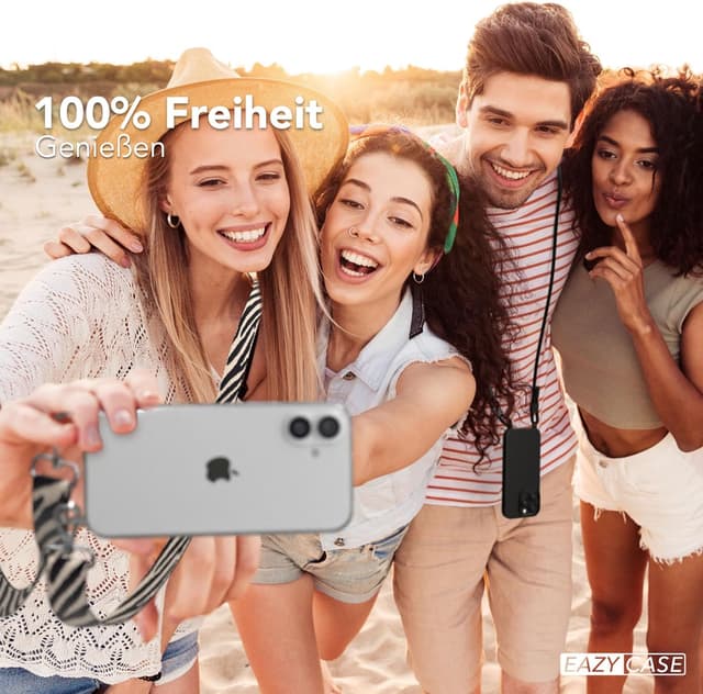 Detalle de EAZY CASE Handykette verstellbares Taschenband (90–145 cm) mit Silikonhülle – Zebra Schwarz/Beige/Silber