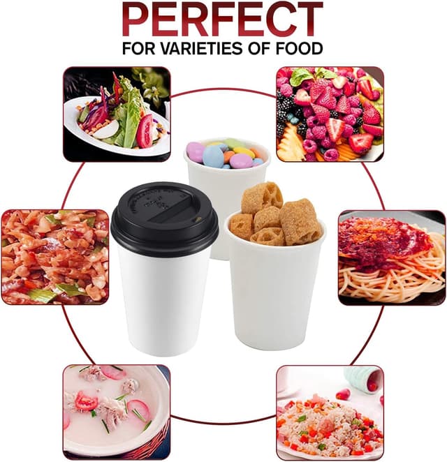 Detalle de Smygoods Disposable White Paper Coffee Cups with Lids (16 oz) — Pack of 100