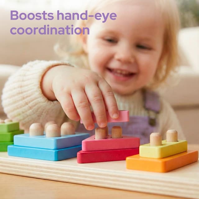 Detalle de lalalark Montessori wooden sorting & stacking toy set for 1–3 year olds