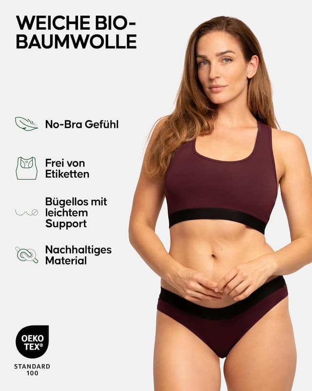 Detalle de DANISH ENDURANCE Bralette-BH aus Bio-Baumwolle ohne Bügel – 1er oder 3er Pack