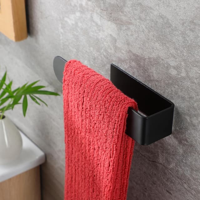 Detalle de Taozun Towel Rail Hand Towel Holder with 4 Self-Adhesive Hooks (SUS 304 Stainless Steel) – Black, No Drilling