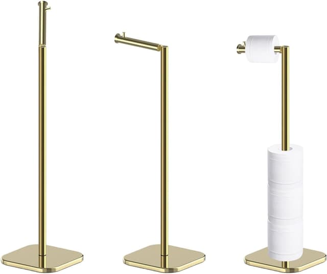 Detalle de Free Standing Stainless Steel Toilet Roll Holder Stand (Heavy-Duty Base) for 6 Rolls — Golden Chrome Finish