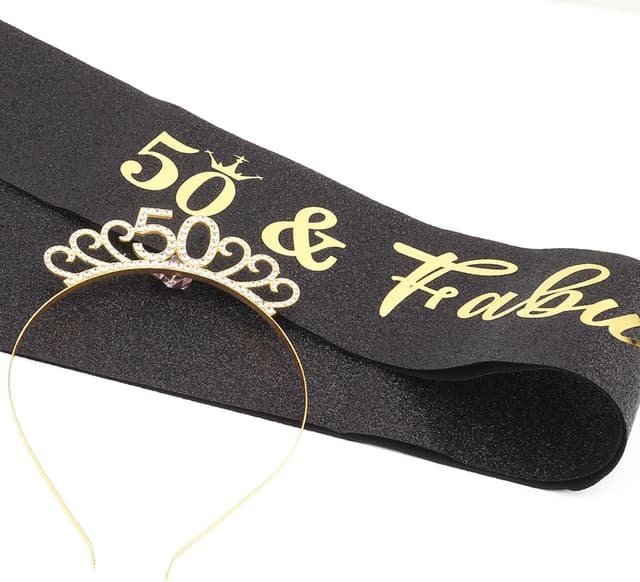 Detalle 1 de 50th birthday sash set 160 x 10 cm