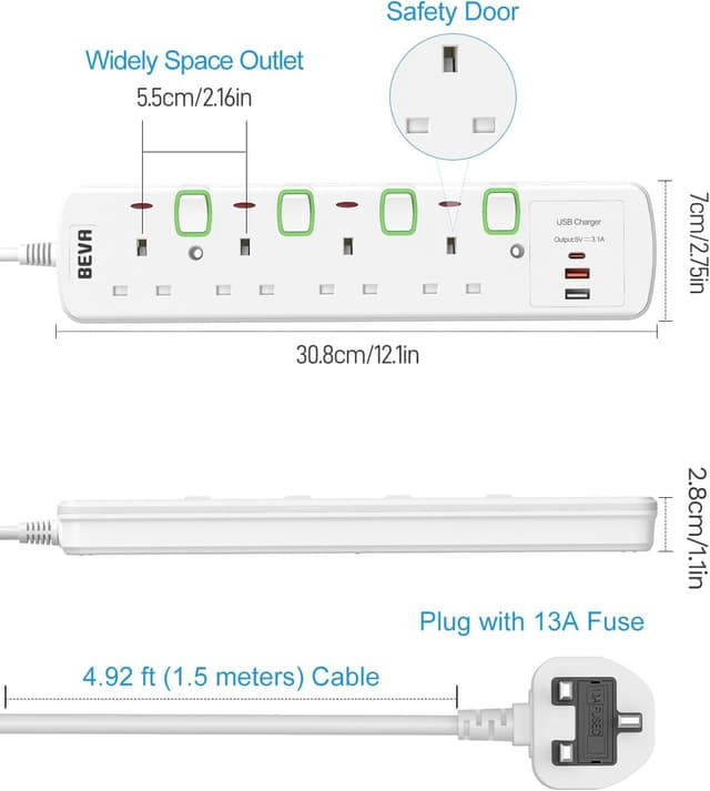 Detalle 1 de BEVA 4-way extension lead with 1.5m