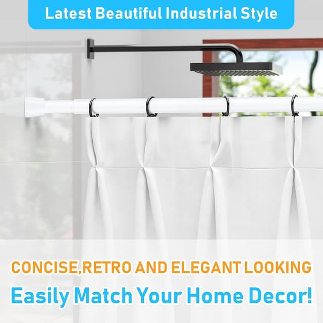 Detalle de MEXAU Adjustable Shower Curtain Rod (45–77 inch) — White Tension Rod, No-Drill Fit