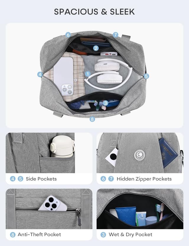 Detalle de BAGZY bagaglio a mano 40x30x20 Wizzair + borsone da viaggio 25L impermeabile, borsa ospedale e palestra