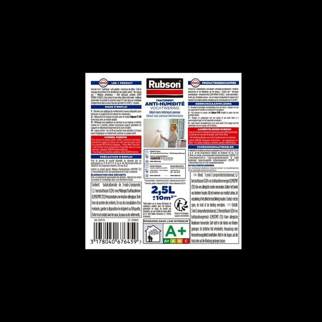 Detalle 2 de Rubson Traitement Murs Humides 3-en-1 (2,5 L) : anti-salpêtre, hydrofuge et durcisseur de plâtre