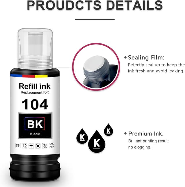 Detalle de UniPlus Tinte kompatibel Epson E104 Multipack Schwarz (ET-2870, ET-2826 u. a.)