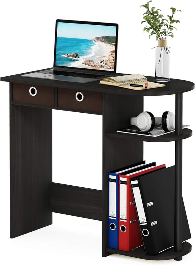 Detalle de Furinno Go Green Home compact laptop desk with side shelves (Espresso/Black/Brown)