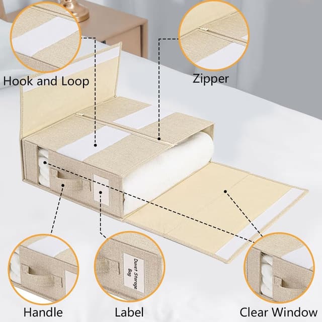 Detalle 2 de WANGIRL 6 Pack Bed Sheet Organiser Folding Storage (Beige) with Zip