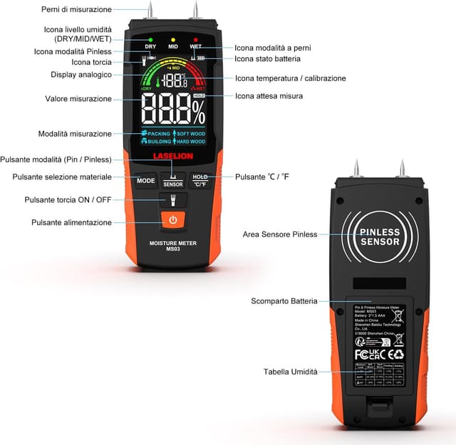 Detalle 2 de LASELION MS03 misuratore di umidità 40mm 📏