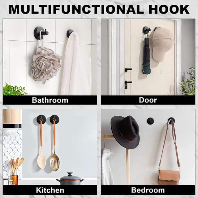 Thumbnail 6 de Dntorx Suction Cup Hooks (4 Pack) – Black stainless-steel towel, robe & bath accessory hooks