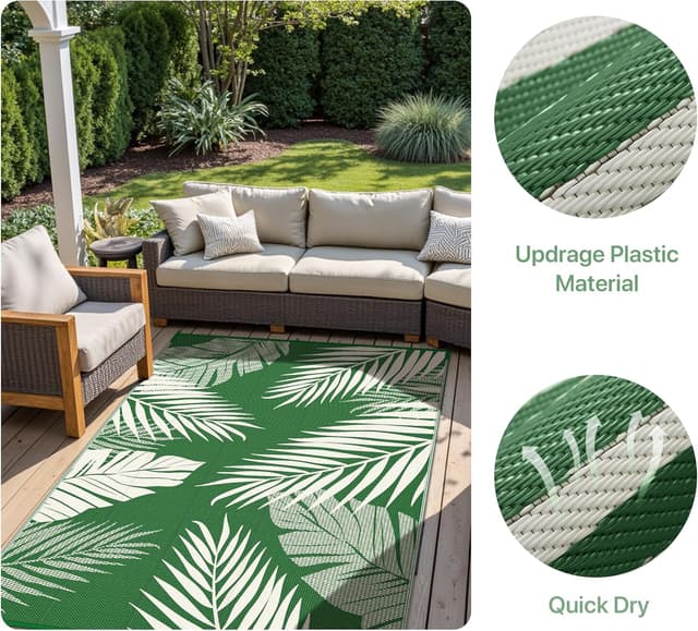 Detalle de GENIMO Outdoor Rug 150x240cm – Waterproof Reversible Garden Carpet (Dark Green)