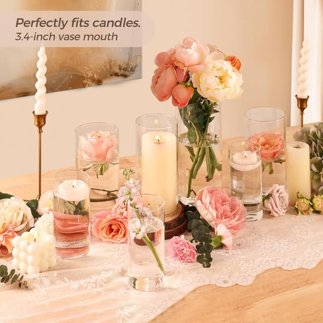 Detalle de Lot de 6 vases cylindriques en verre transparent ComSaf pour centres de table, 15,2 à 25,4 cm