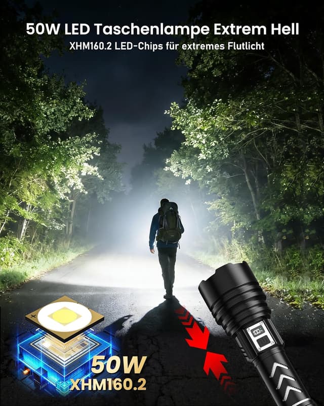 Detalle de Shadowhawk S1989 LED-Taschenlampe, 6000-mAh Akku, aufladbar (USB-C), mit Zündfunktion für Survival & Outdoor