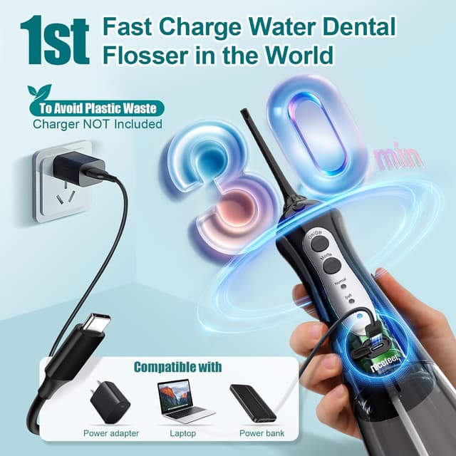 Detalle 2 de Nicefeel Cordless Water Flosser (300ml Portable Oral Irrigator) – 3 Modes, Fast Charge, IPX7
