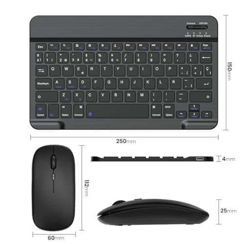 Detalle de Cimetech teclado y ratón inalámbrico Bluetooth ultrafino ergonómico (QWERTY español) con batería recargable