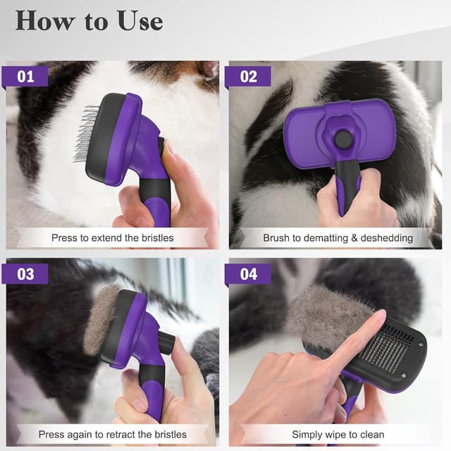 Thumbnail 6 de Swihauk Self-Cleaning Slicker Brush for Dogs & Cats (Purple) — Skin-Friendly Grooming for Shedding