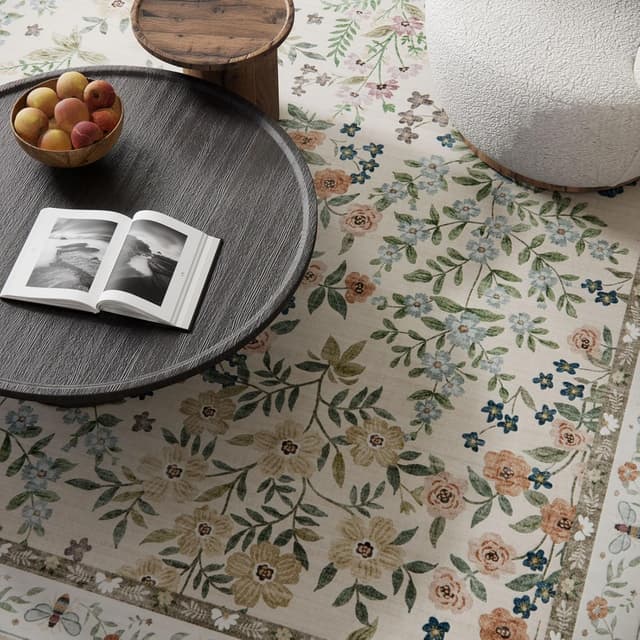 Detalle de 5x7 Machine-Washable Stain-Resistant Low Pile Area Rug (Non-Slip, Vintage/Farmhouse Style)