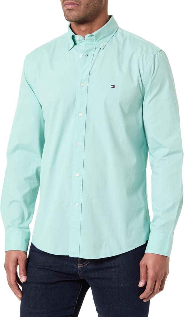 Detalle de Tommy Hilfiger Herren Hemd Flex Poplin Solid Regular Fit