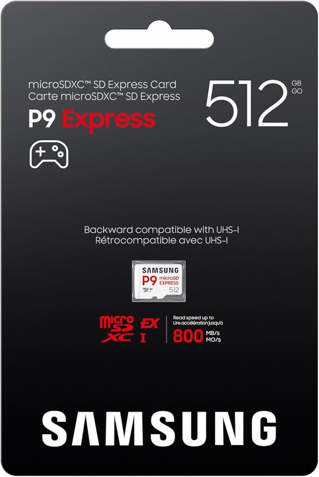 Detalle de Samsung P9 Express microSD 512 GB (MB-MK512T/WW) — high-speed memory card for Nintendo Switch 2, consoles and cameras