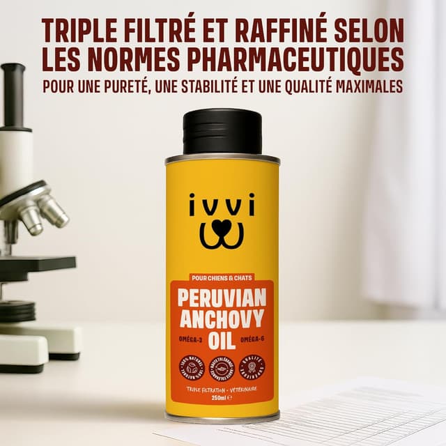 Detalle de ivvi Huile de Poisson Péruvienne pour Animaux de Compagnie – 250 ml (oméga-3, triple filtration)
