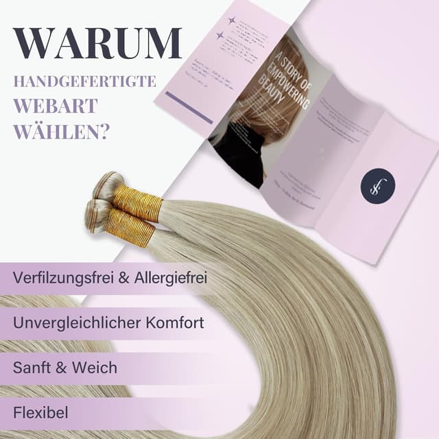 Detalle de Fshine Echthaar Tressen zum Einnähen, 35 cm / 50 g – aschblond mit hellblond Highlight (Farbe 18P613)