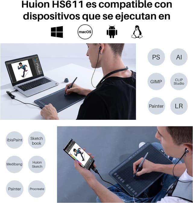 Thumbnail 5 de HUION HS611 Tableta Gráfica con Lápiz PW500 🎨