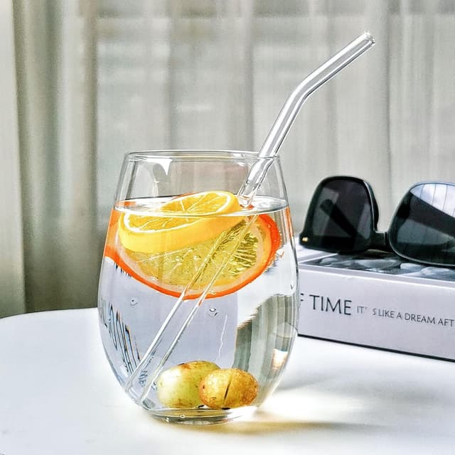 Detalle de Wiederverwendbare Glas-Trinkhalme aus Borosilikatglas (16 Stück) – 6 gerade & 6 gebogene, inkl. 4 Reinigungsbürsten