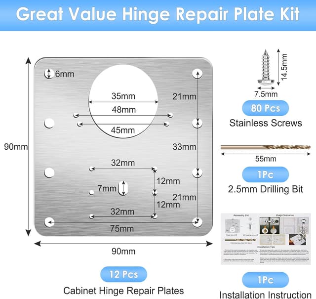 Detalle de Cabinet hinge repair kit 12PCS with 80 screws