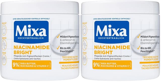 Detalle de Mixa feuchtigkeitsspendende Anti-Pigmentflecken Allzweckcreme „Niacinamide Bright“ (Packung mit 2), 400 ml
