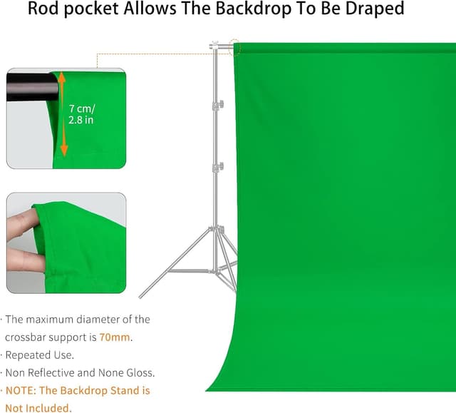 Detalle 2 de Vevelux 3 x 3 m Green Screen Backdrop (10 x 10 ft) with 4 Spring Clamps & 4 Anti-Wrinkle Clips