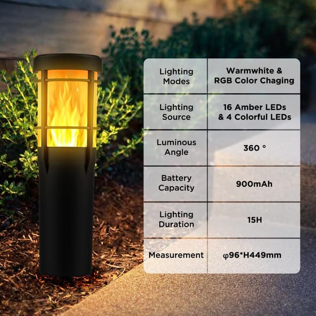 Detalle 2 de Ainostone Solarlampen für Außen (4er-Set) – Solar-Fackeln mit Flammeneffekt & RGBW, IP65