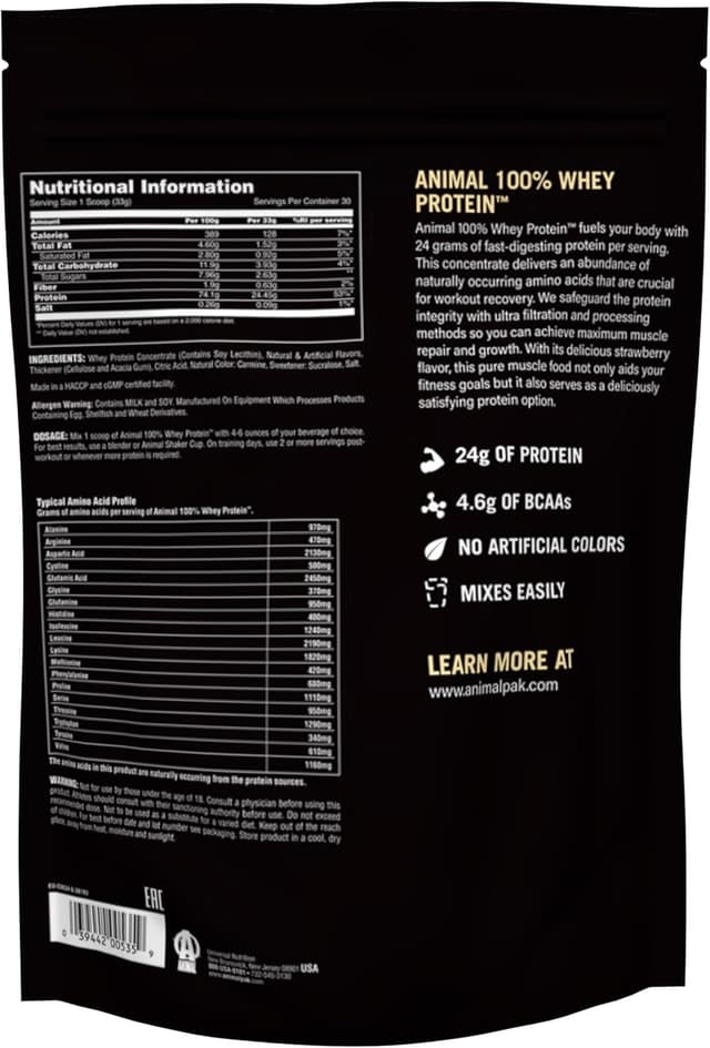Thumbnail 4 de Universal Nutrition ANIMAL 100% Whey Fresa 🍓, 24g proteínas, 30 porciones