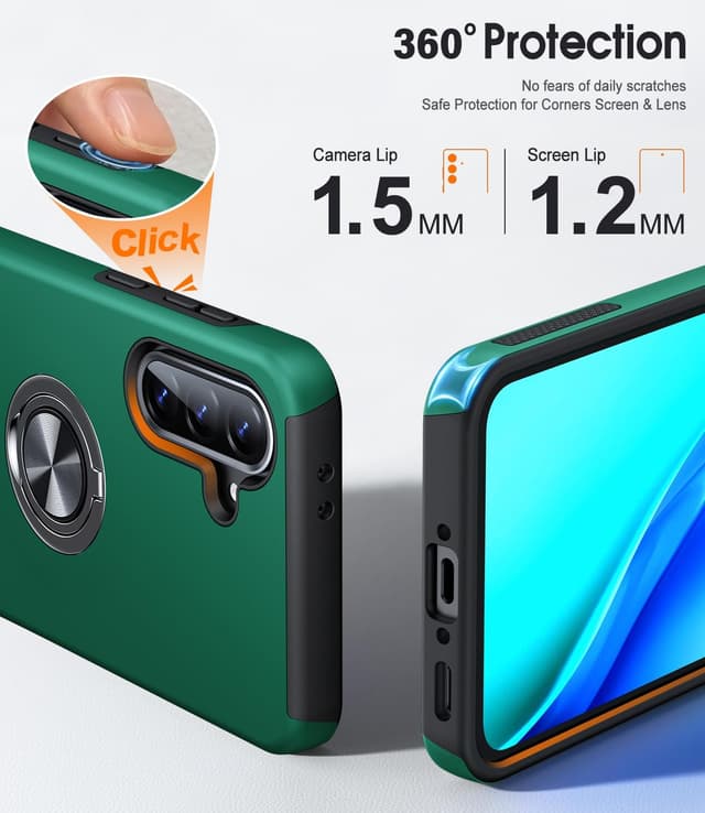 Detalle de AOUIA for Samsung Galaxy A56 5G Case (Green) with 2x Screen Protector and 360° Ring Kickstand