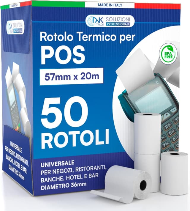 Thumbnail 6 de DNK TRADE: 20 rotoli per POS in carta termica (57x20 m) per Nexi, Nexa, SumUp e altri