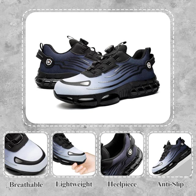 Detalle de GemChve Scarpe antinfortunistiche leggere traspiranti con punta in acciaio e allacciatura rapida, EU 36-46
