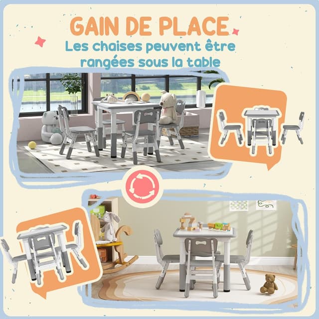 Thumbnail 5 de AIYAPLAY Ensemble Table et chaises Enfants Gris 5 pièces