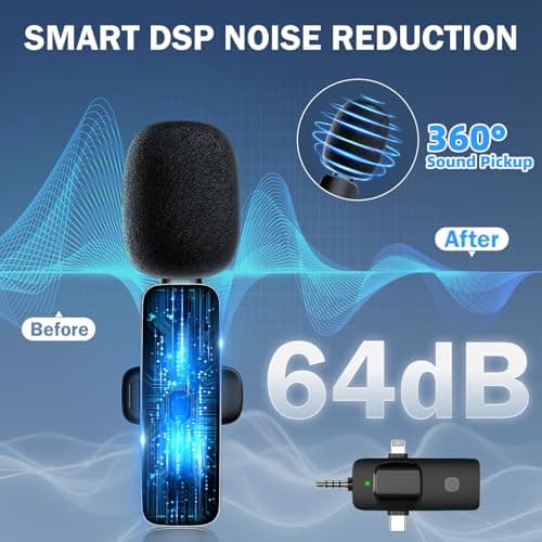 Detalle de SURPN Micrófono Inalámbrico de Solapa Plug-Play para iPhone y Android (lavalier mini) de 2,4 GHz