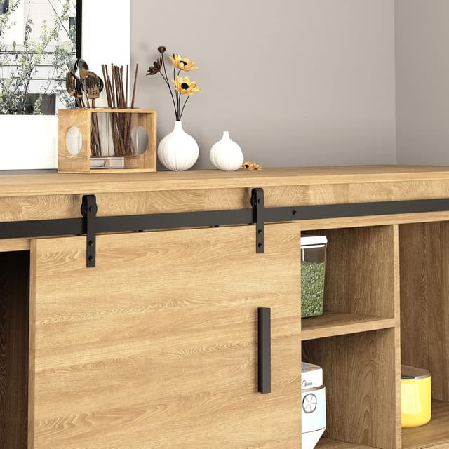 Detalle 2 de HOMCOM rail pour porte coulissante de 200 cm (quincaillerie pour porte de grange simple) en acier au carbone noir