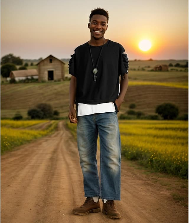 Detalle de T-Shirt Basic aus Baumwolle Patchwork, Rundhals