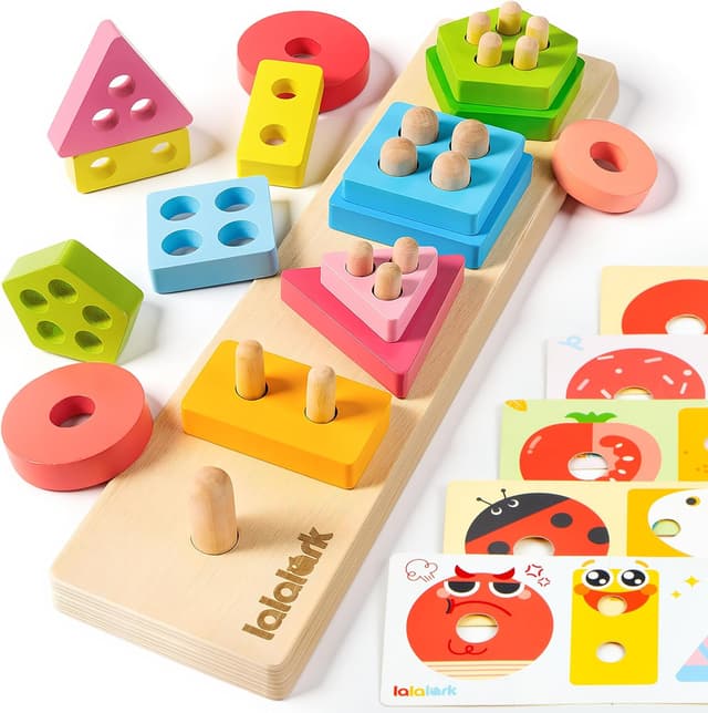 Detalle de lalalark Montessori wooden sorting & stacking toy set for 1–3 year olds